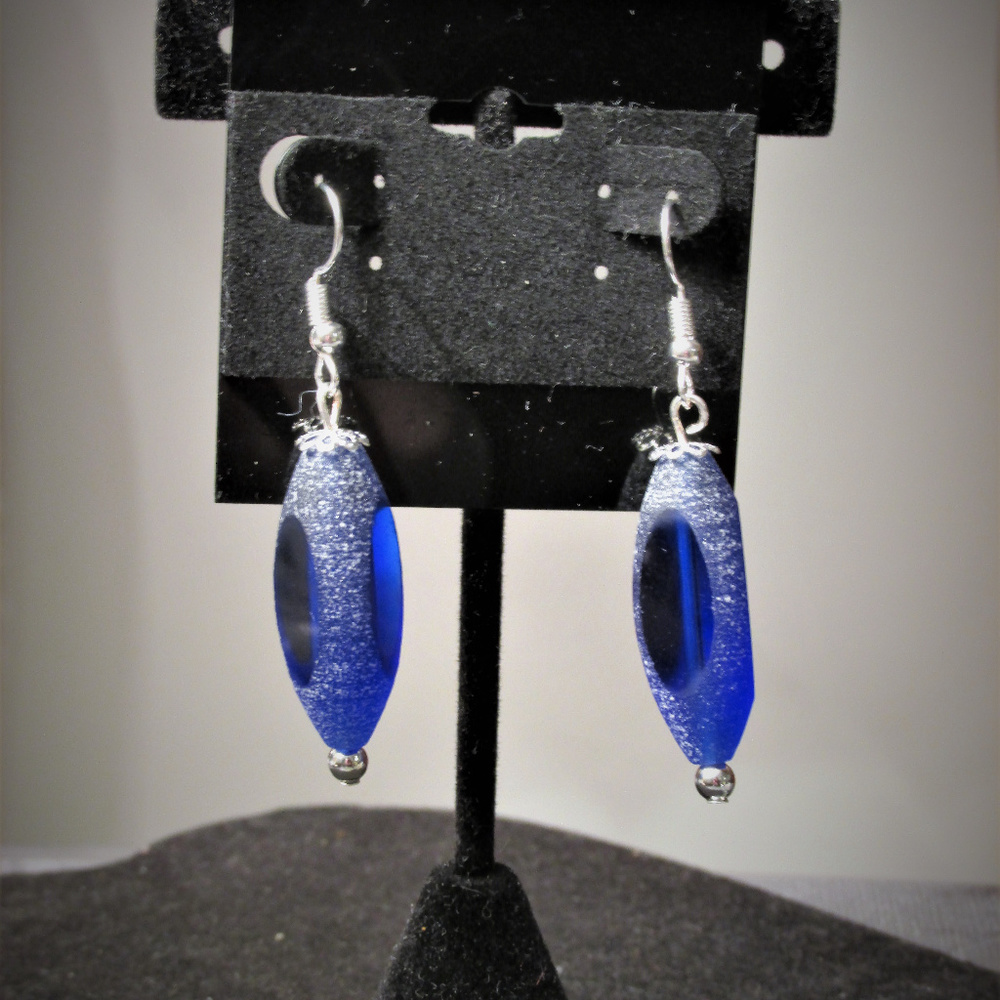 Silver Plated Frosted Blue Drop Earrings